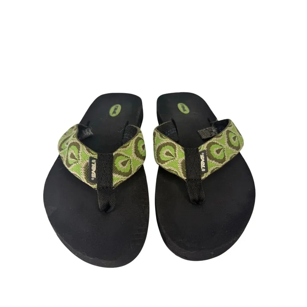 Teva Mush Classic Flip Flop Sandals Green Geometric Webbing Straps W Size 8